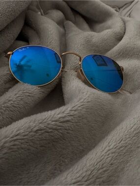 Ray-Ban Gold Frame Sunglasses with Blue Mirrored Lenses